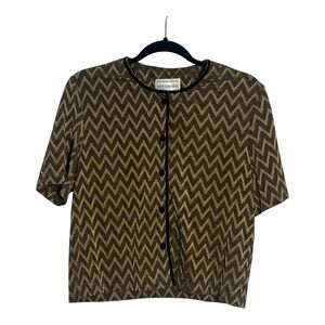 Karin Stevens Women's Black Gold Zig Zag Short Sleeve Button Up Top Size 14